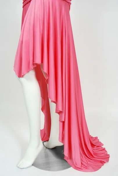 2005 Versace Couture Runway Pink Beaded Stretch Silk High-Low Gown