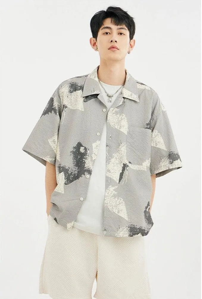 Abstract Print Short Sleeve Button Shirt