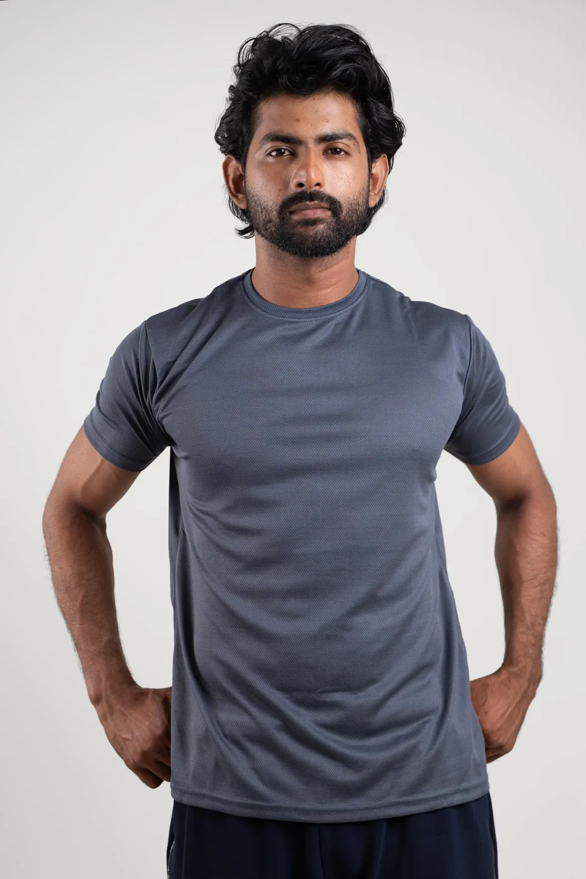 Active Dark Gray Crew Neck Tshirt  For Men