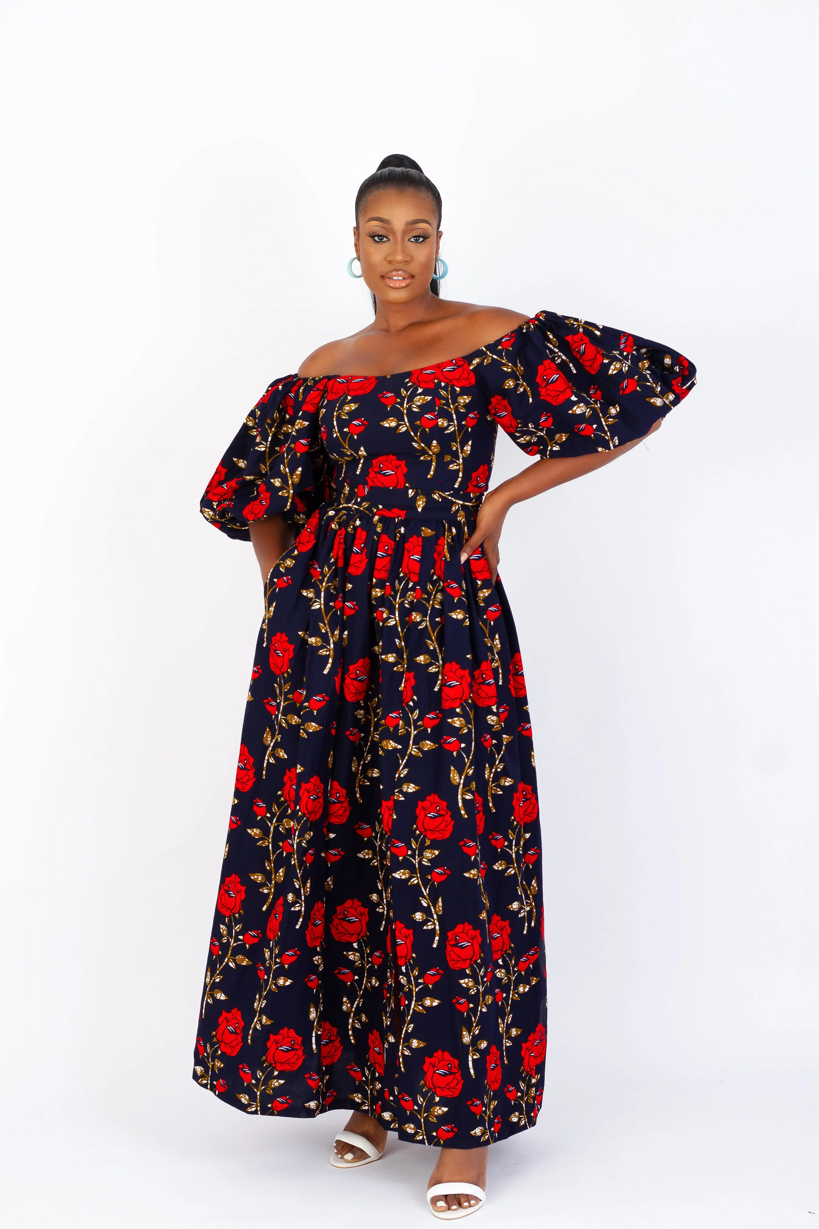 African Print Gathered High waist Maxi Skirt - Toby