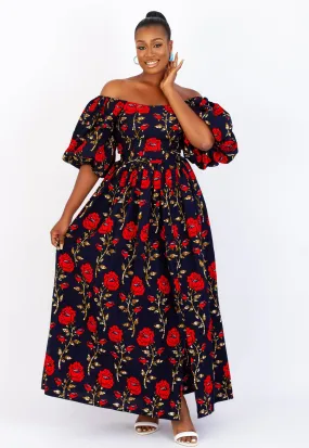 African Print Gathered High waist Maxi Skirt - Toby