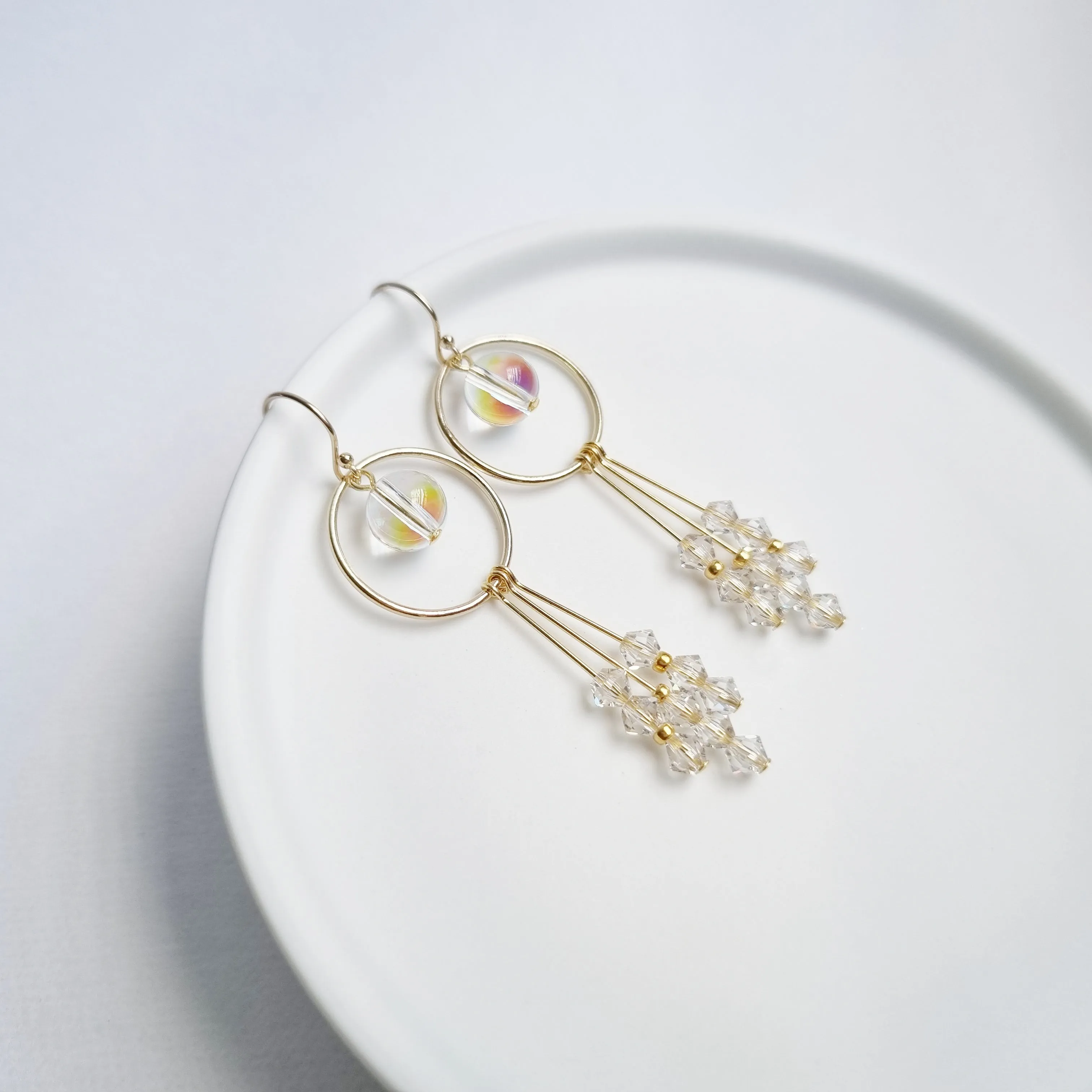 Alegria Earrings (White Diamond/Golden Champagne) / Austrian Crystals