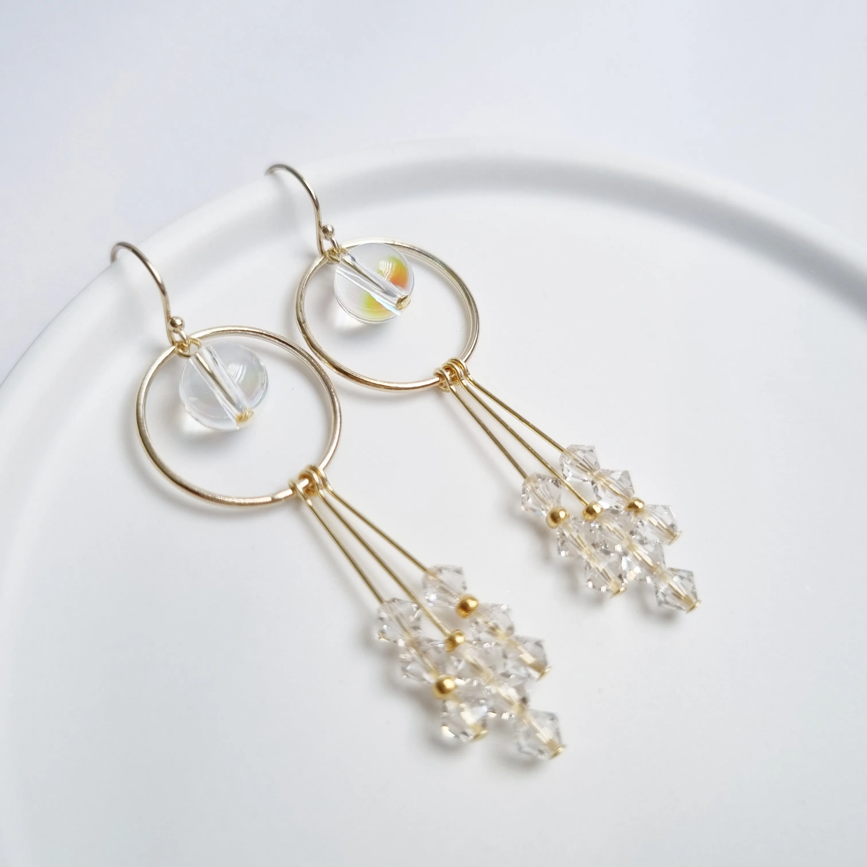 Alegria Earrings (White Diamond/Golden Champagne) / Austrian Crystals