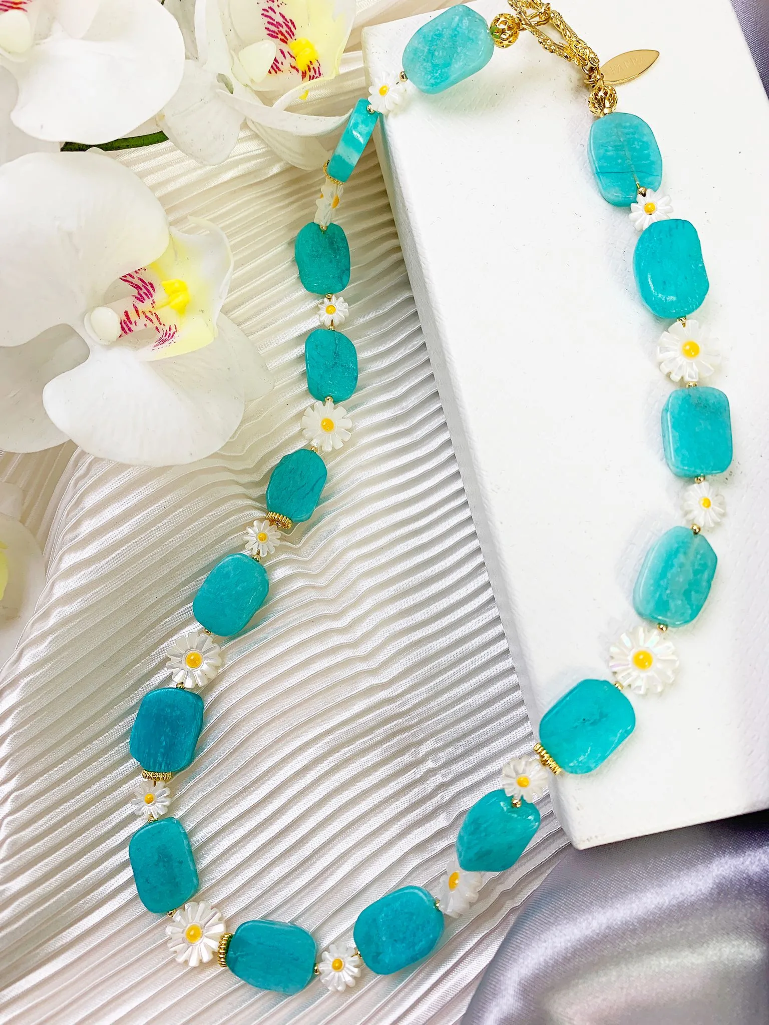 Amazonite With Floral Charms Necklace GN025