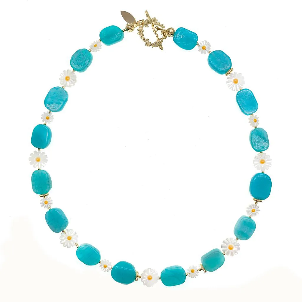 Amazonite With Floral Charms Necklace GN025