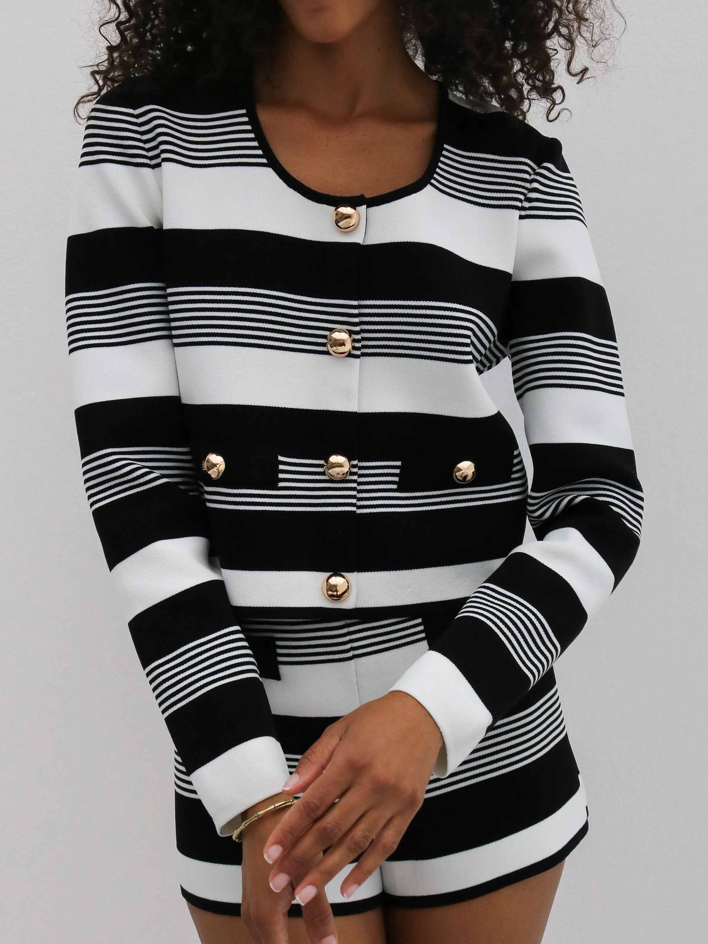 Antalia Stripe Knit Top | Black & White