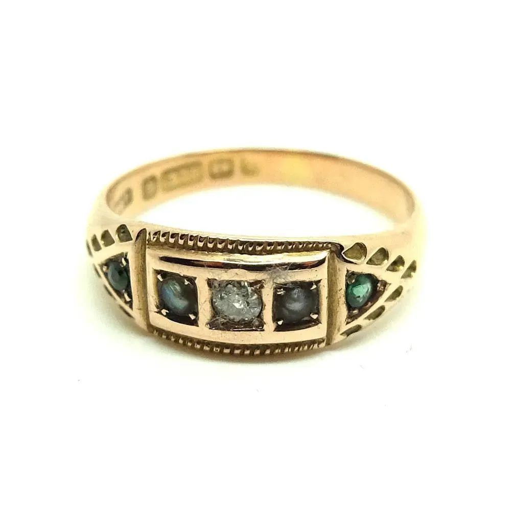 Antique 1905 Edwardian Diamond & Green Garnet 9ct Gold Ring