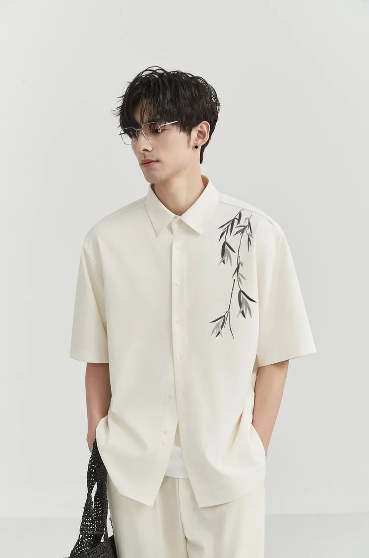 Bamboo Print Short Sleeve Button Shirt