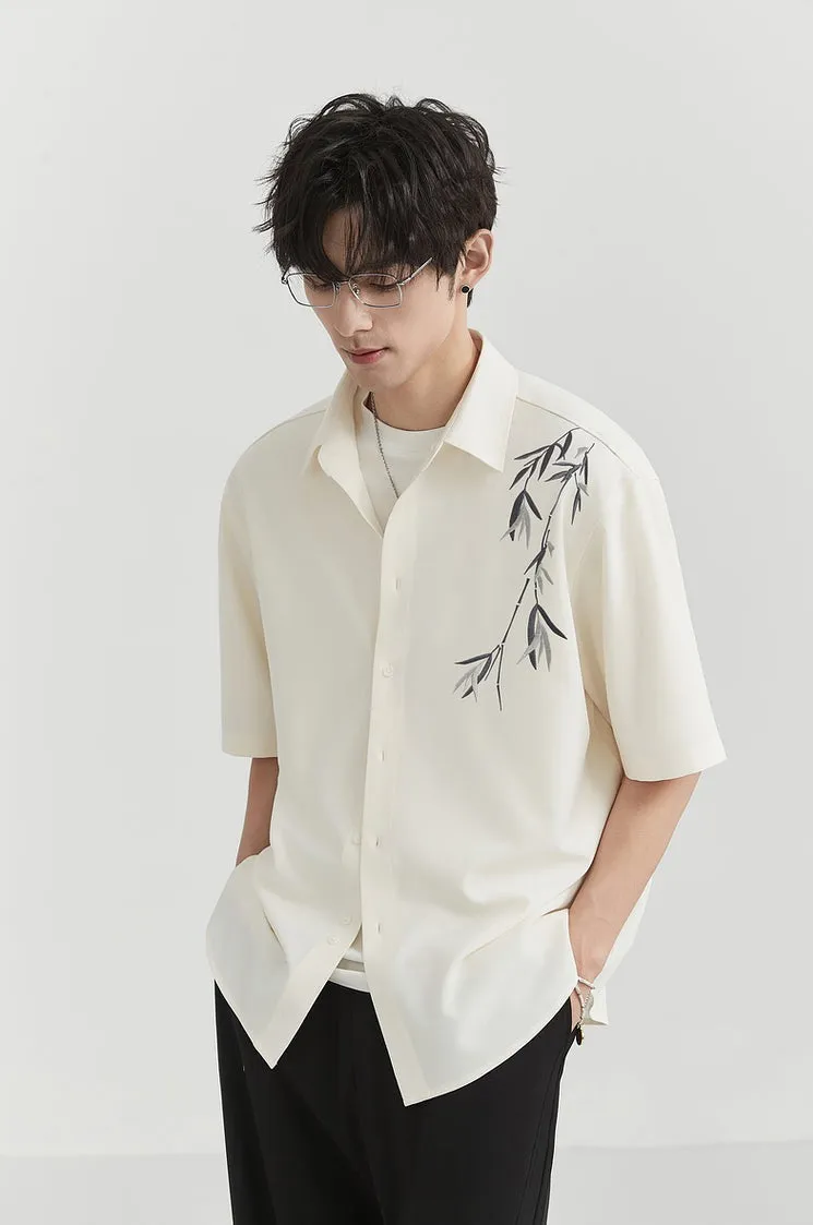 Bamboo Print Short Sleeve Button Shirt