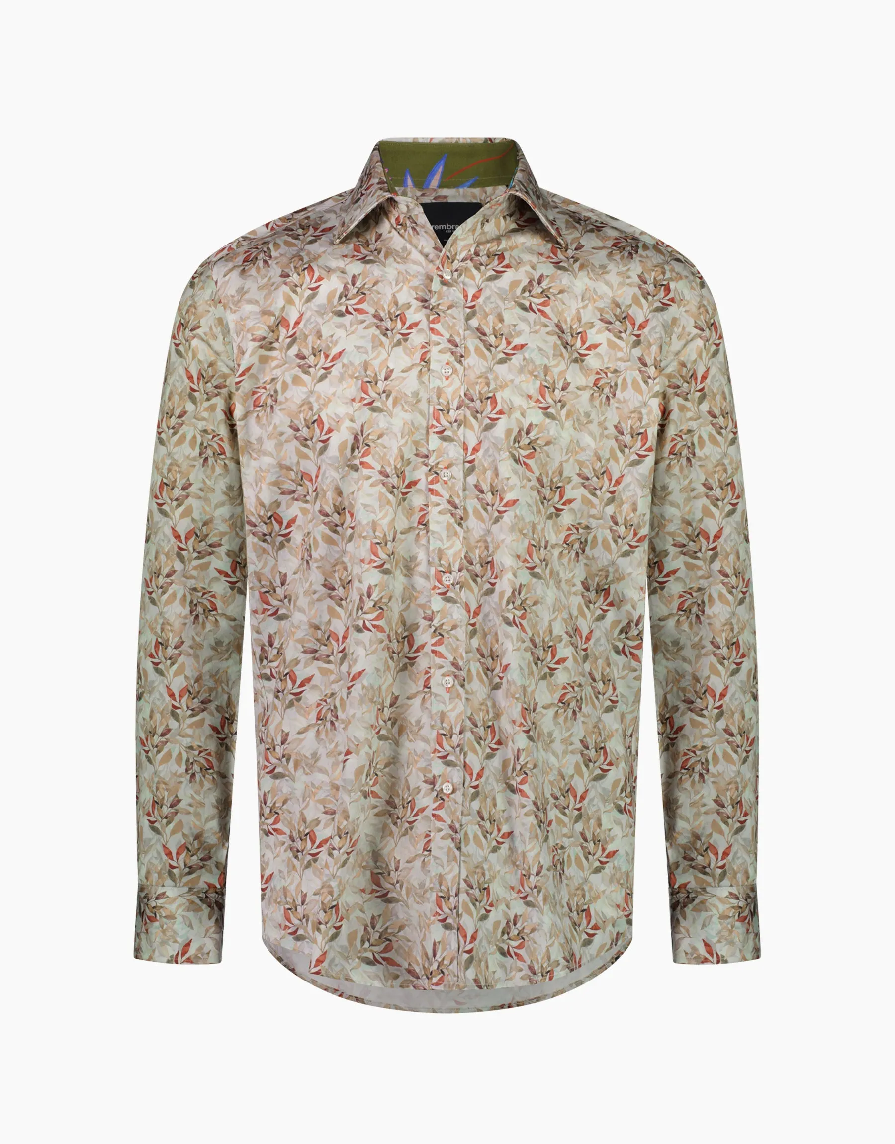 Barbican Beige & Red Leaf Print Shirt