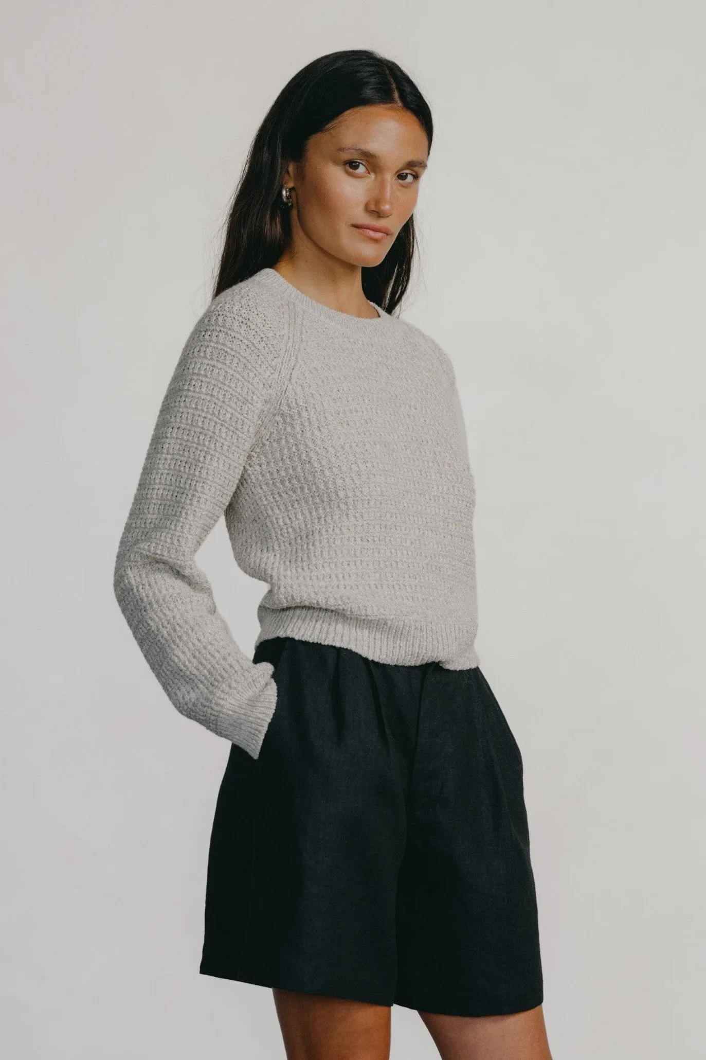 Barrett Waffle Knit Pullover, Eco-Soft Alpaca Cotton, Heather Grey