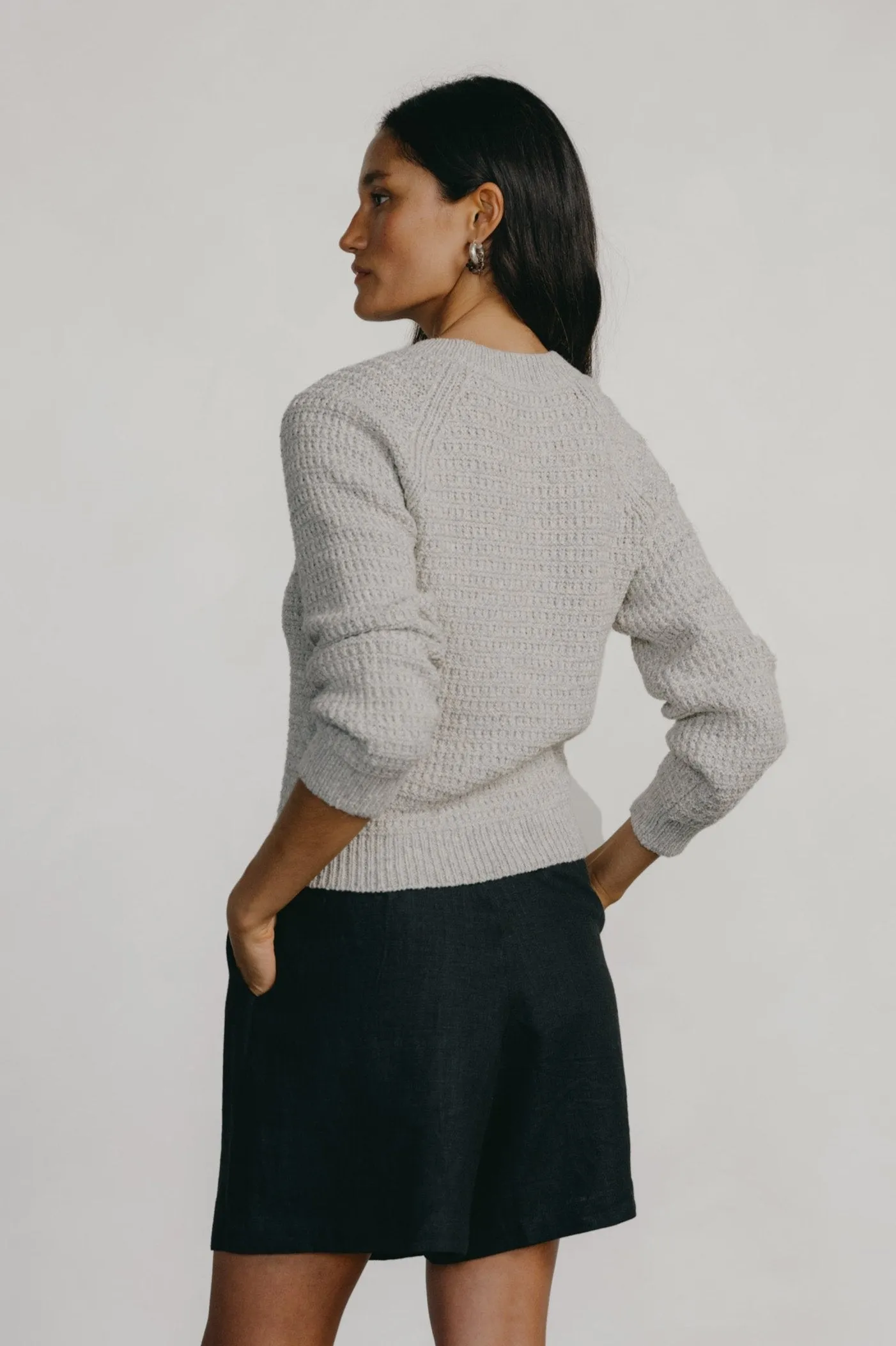 Barrett Waffle Knit Pullover, Eco-Soft Alpaca Cotton, Heather Grey