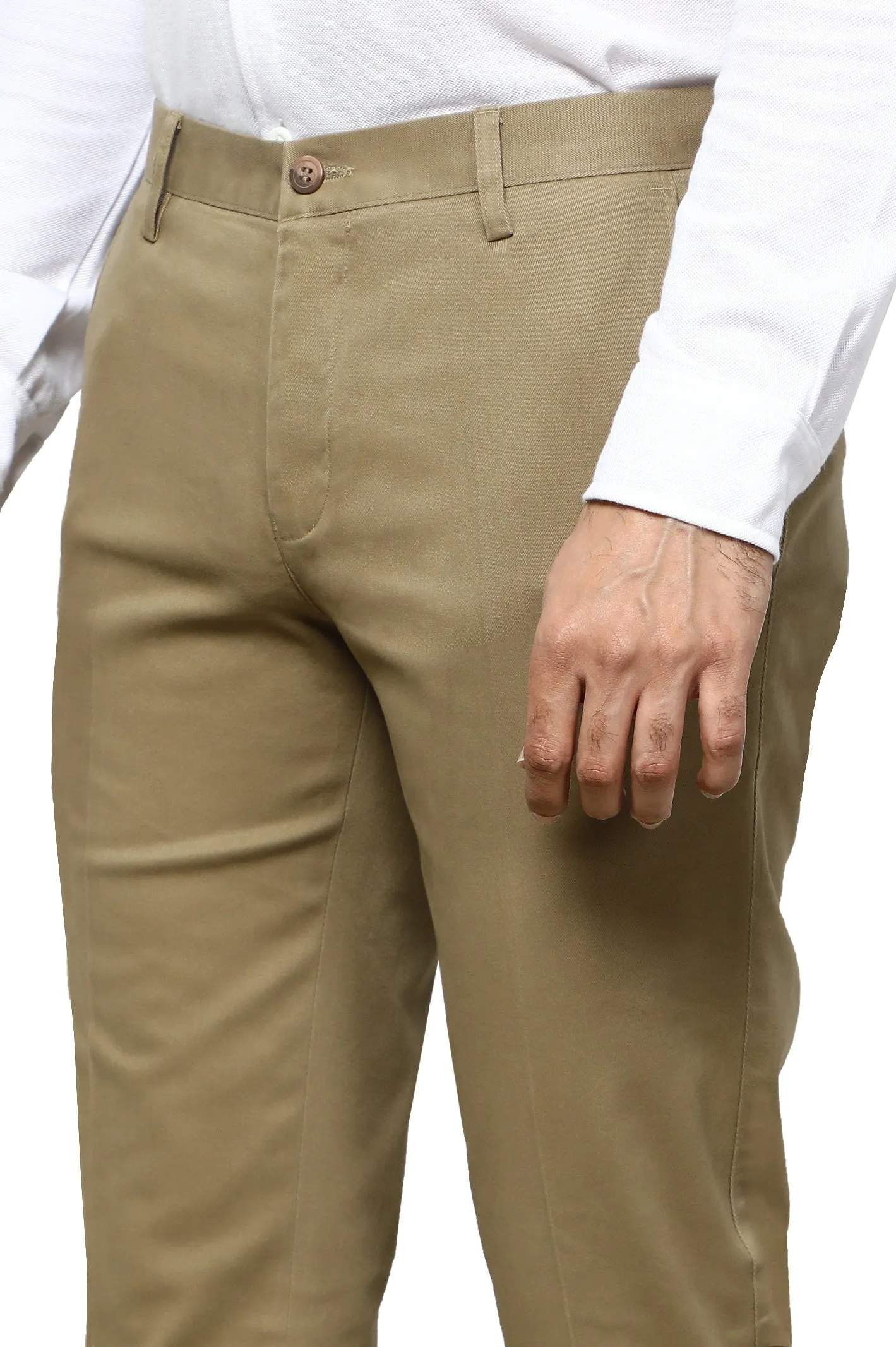 Beige Cotton Smart Fit Trouser