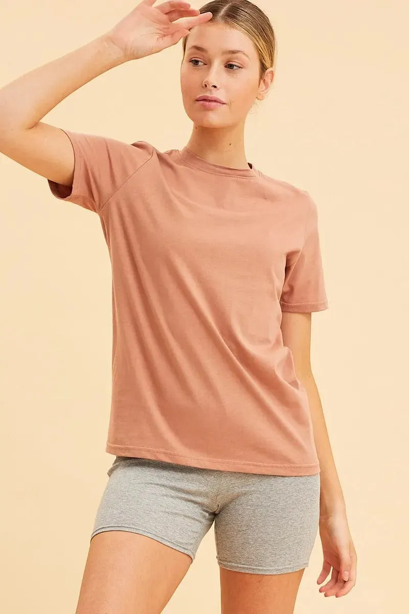 Beige Cotton T-Shirt Crew Neck Regular Fit Cotton