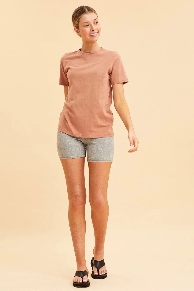 Beige Cotton T-Shirt Crew Neck Regular Fit Cotton