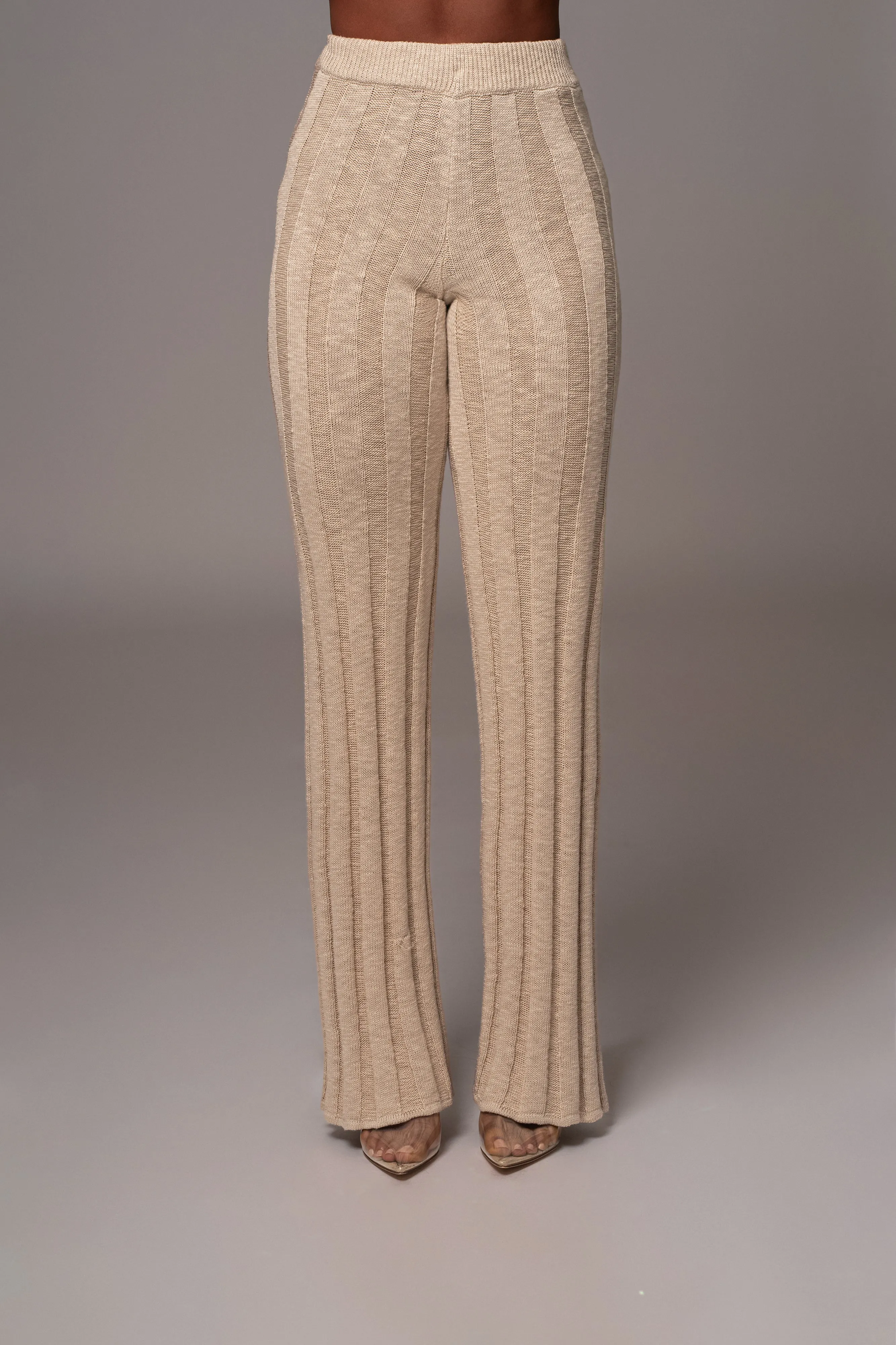 Beige Take A Chance Ribbed Pant Set