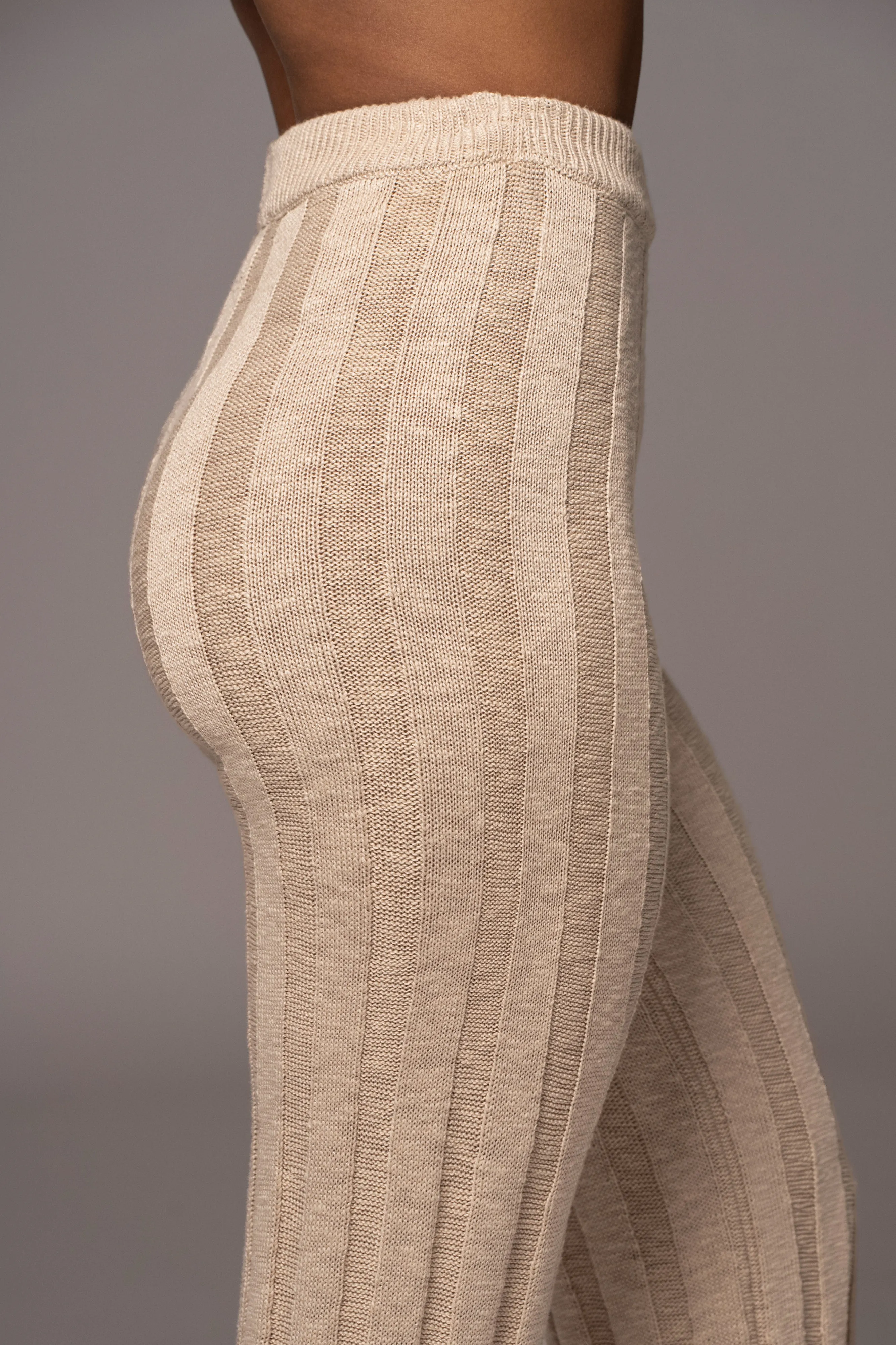 Beige Take A Chance Ribbed Pant Set