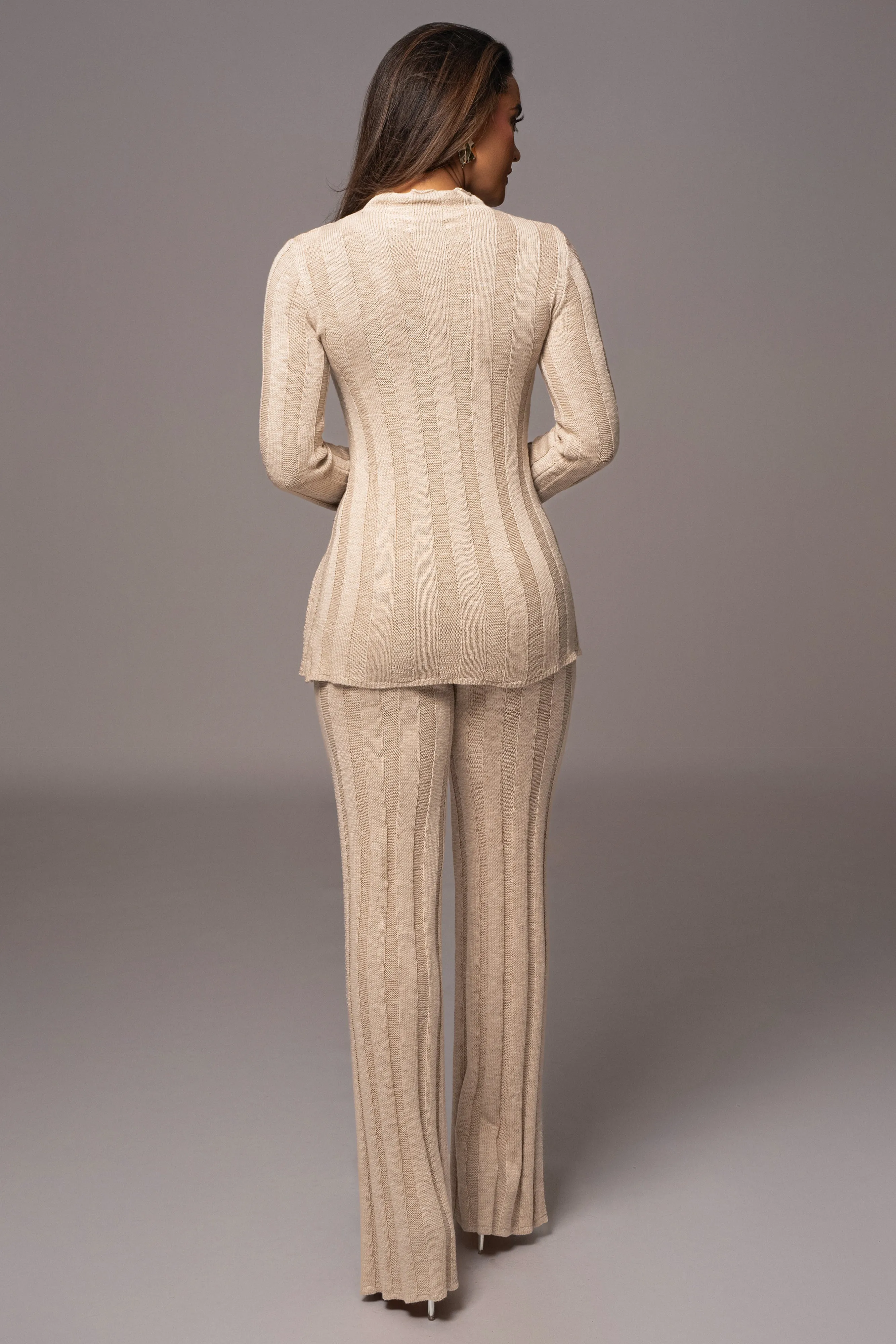 Beige Take A Chance Ribbed Pant Set