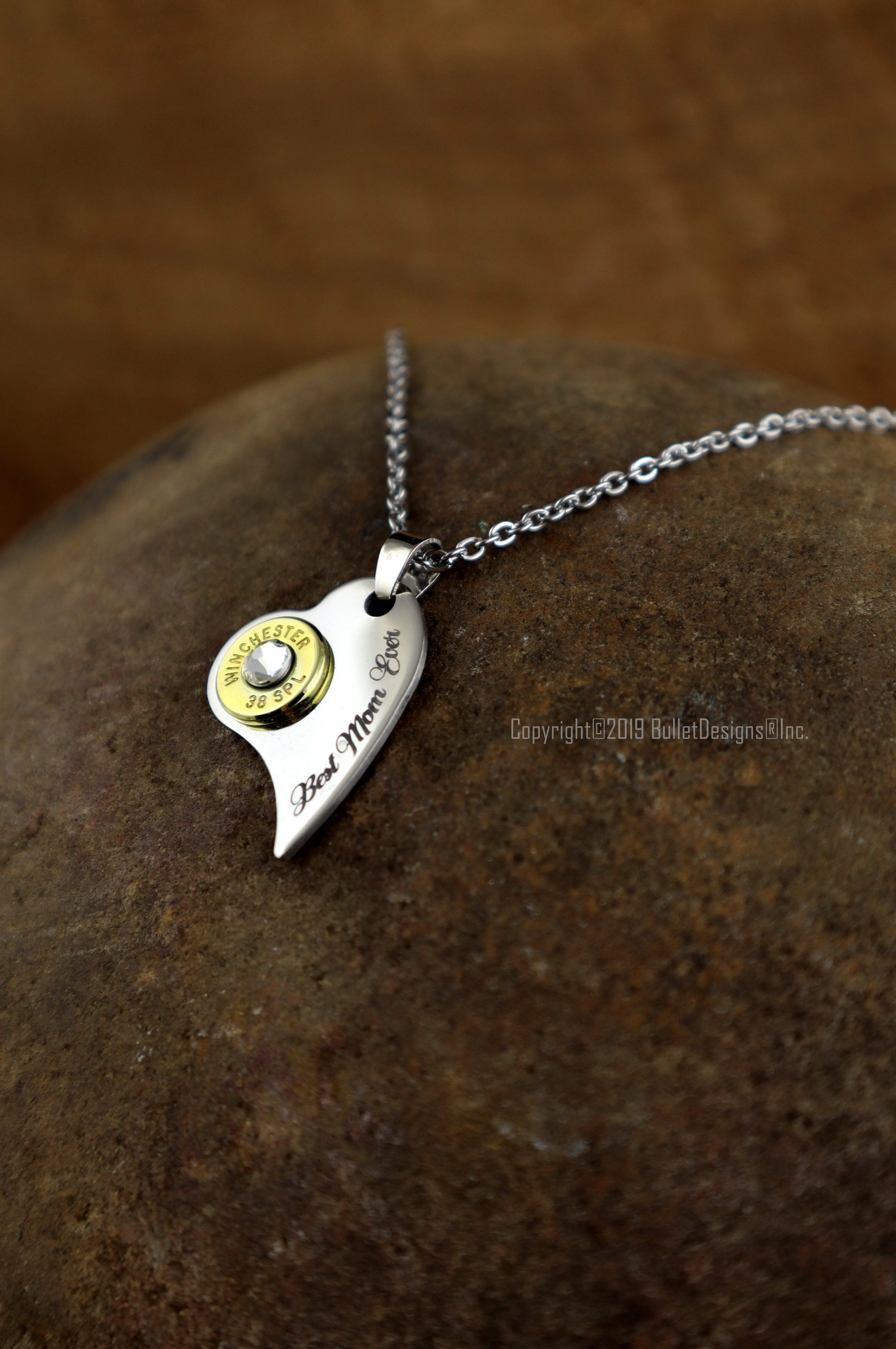 Best Mom Ever Engraved Heart Bullet Necklace, DARK Engraving