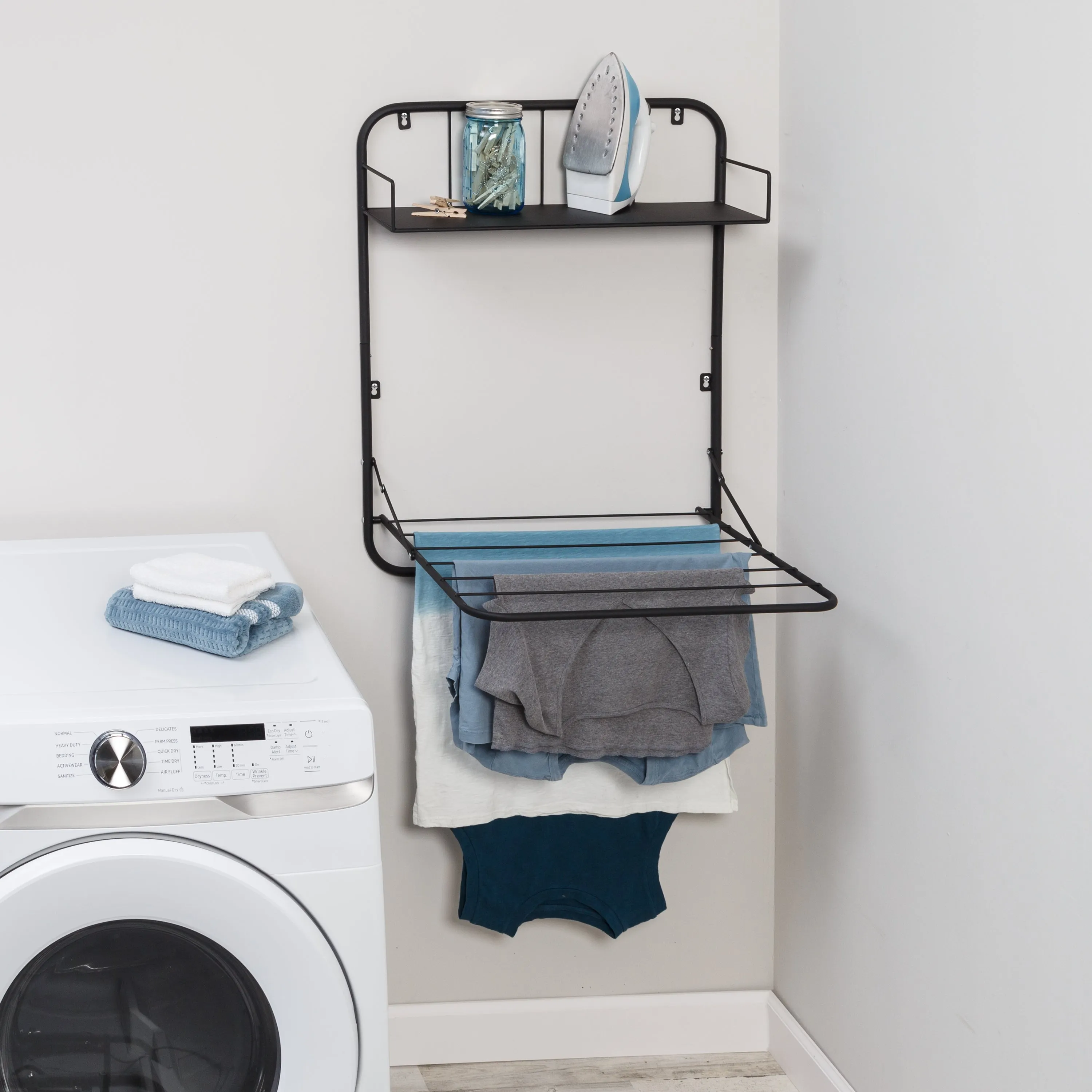 Black Over-the-Door or Wall Mount Folding Drying Rack and Shelf