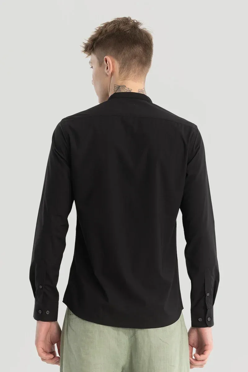 Black Plain Mandarin Shirt