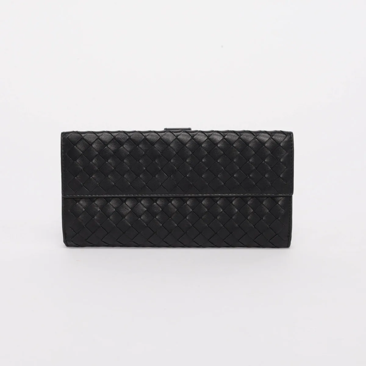 Bottega Veneta Black Intrecciato Bi-Fold Continental Wallet