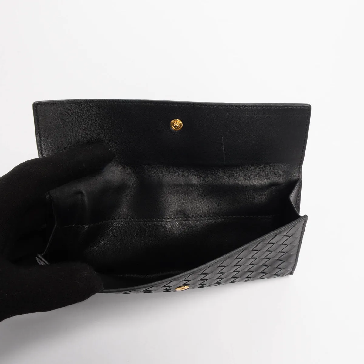 Bottega Veneta Black Intrecciato Bi-Fold Continental Wallet