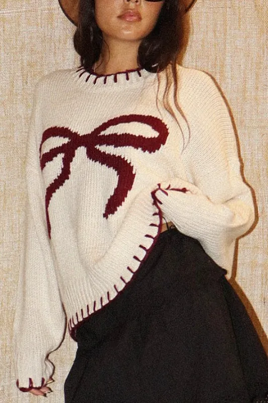 bow sweater - burgundy