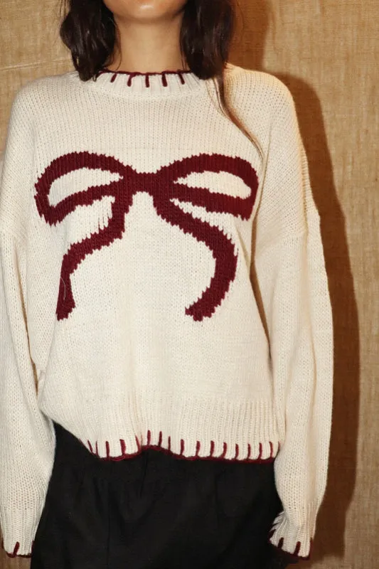 bow sweater - burgundy