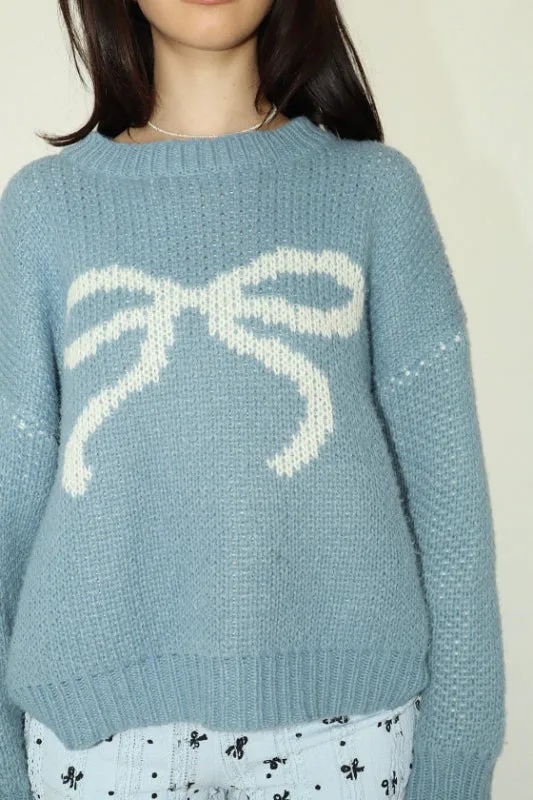 bow sweater - dusty blue