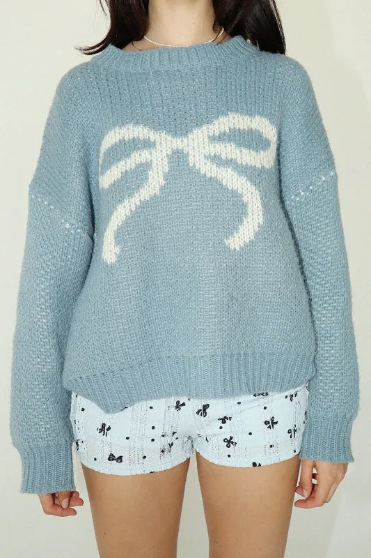 bow sweater - dusty blue