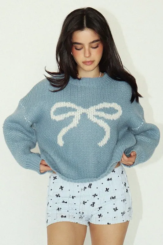 bow sweater - dusty blue