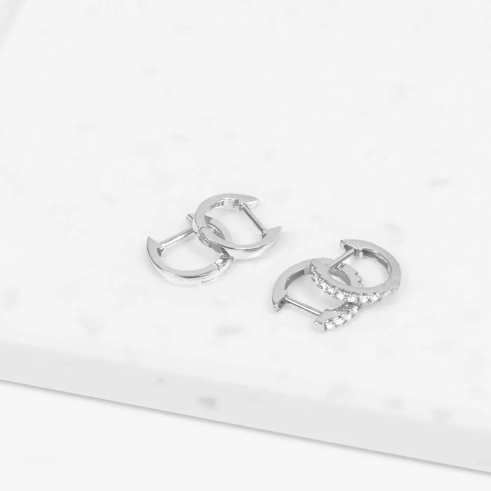 Brilliant CZ Huggie Hoop Earrings (Silver)