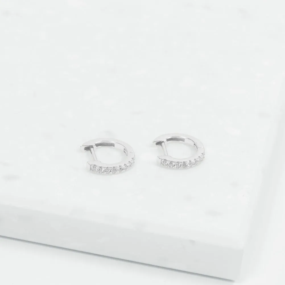 Brilliant CZ Huggie Hoop Earrings (Silver)