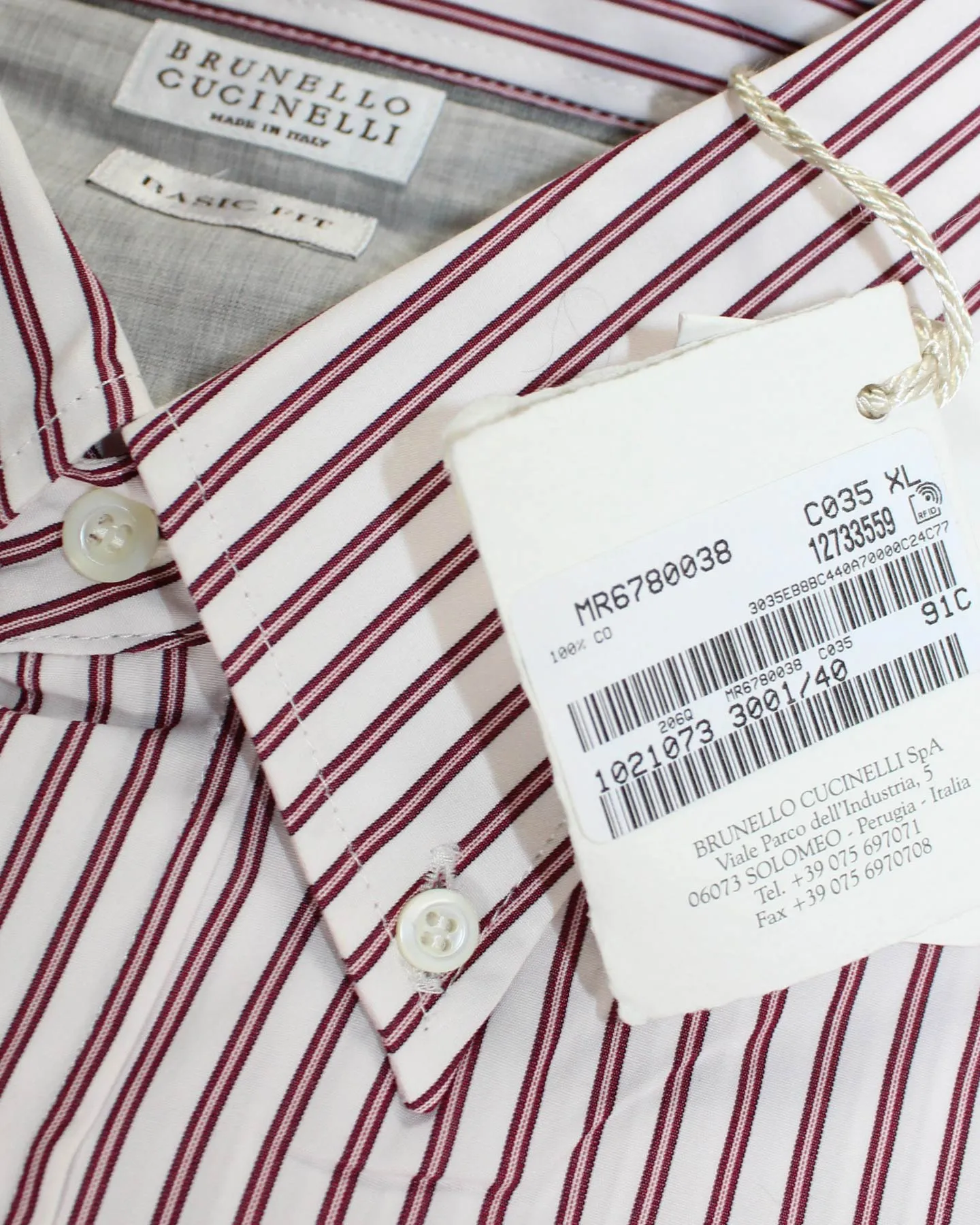 Brunello Cucinelli Dress Shirt White Purple Stripes Button Down XL SALE