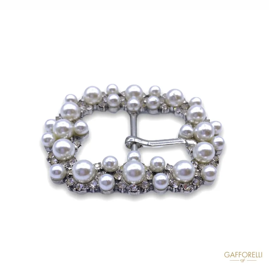 Buckle with Metal Base with Rhinestones and Pearls A448 - Gafforelli Srl