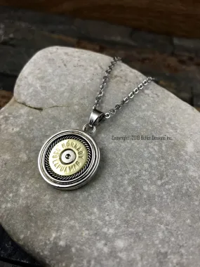 Bullet Necklace, Bullseye Rope Border Hornady 338 Lapua Mag Brass Bullet Necklace, Lapua Necklace