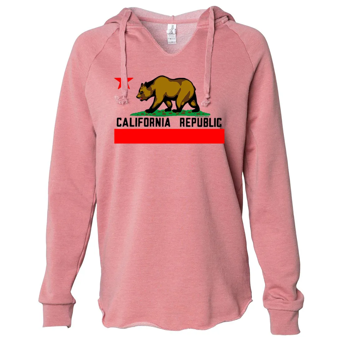 California Republic Borderless Bear Flag Black Text Women's Soft Hooded Pullover