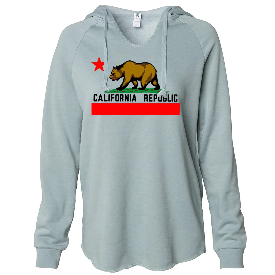 California Republic Borderless Bear Flag Black Text Women's Soft Hooded Pullover