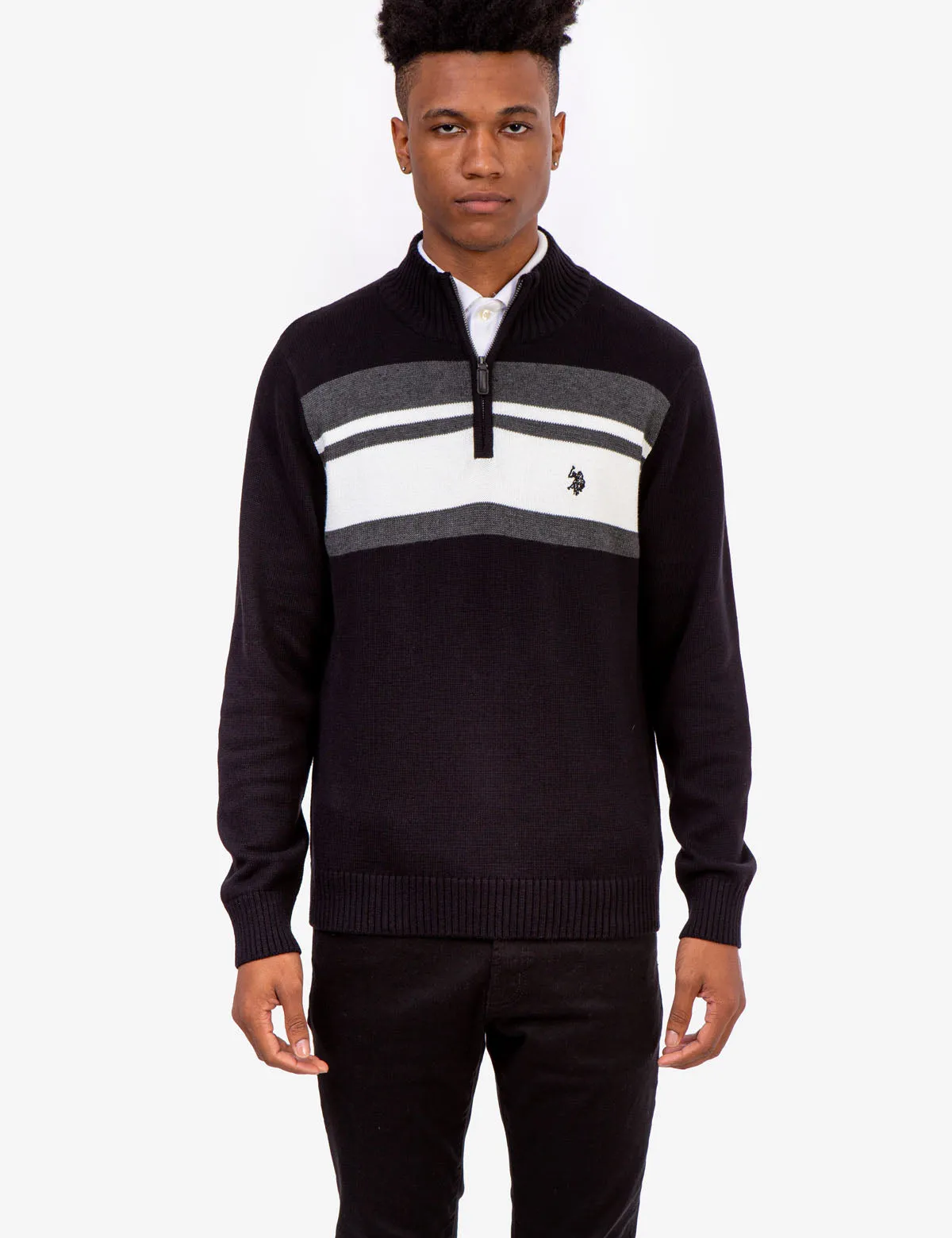 CHEST STRIPE 1/4 ZIP SWEATER