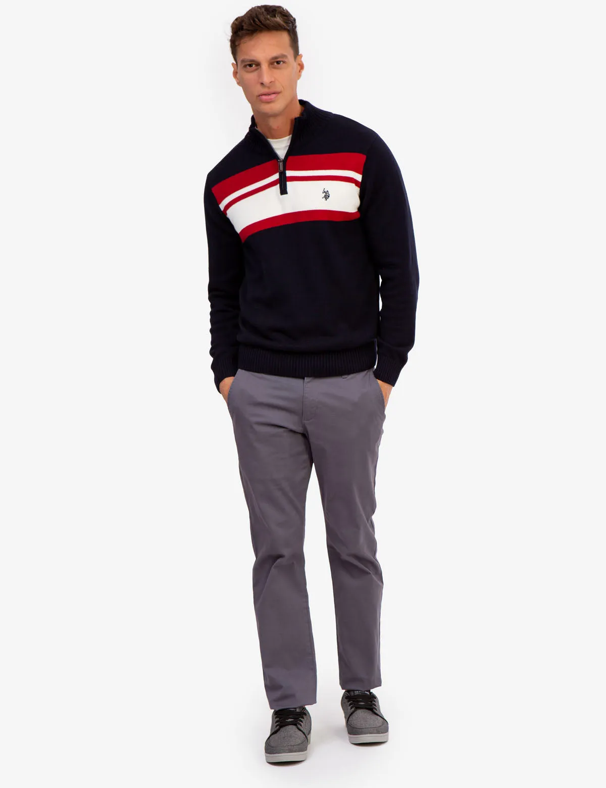 CHEST STRIPE 1/4 ZIP SWEATER