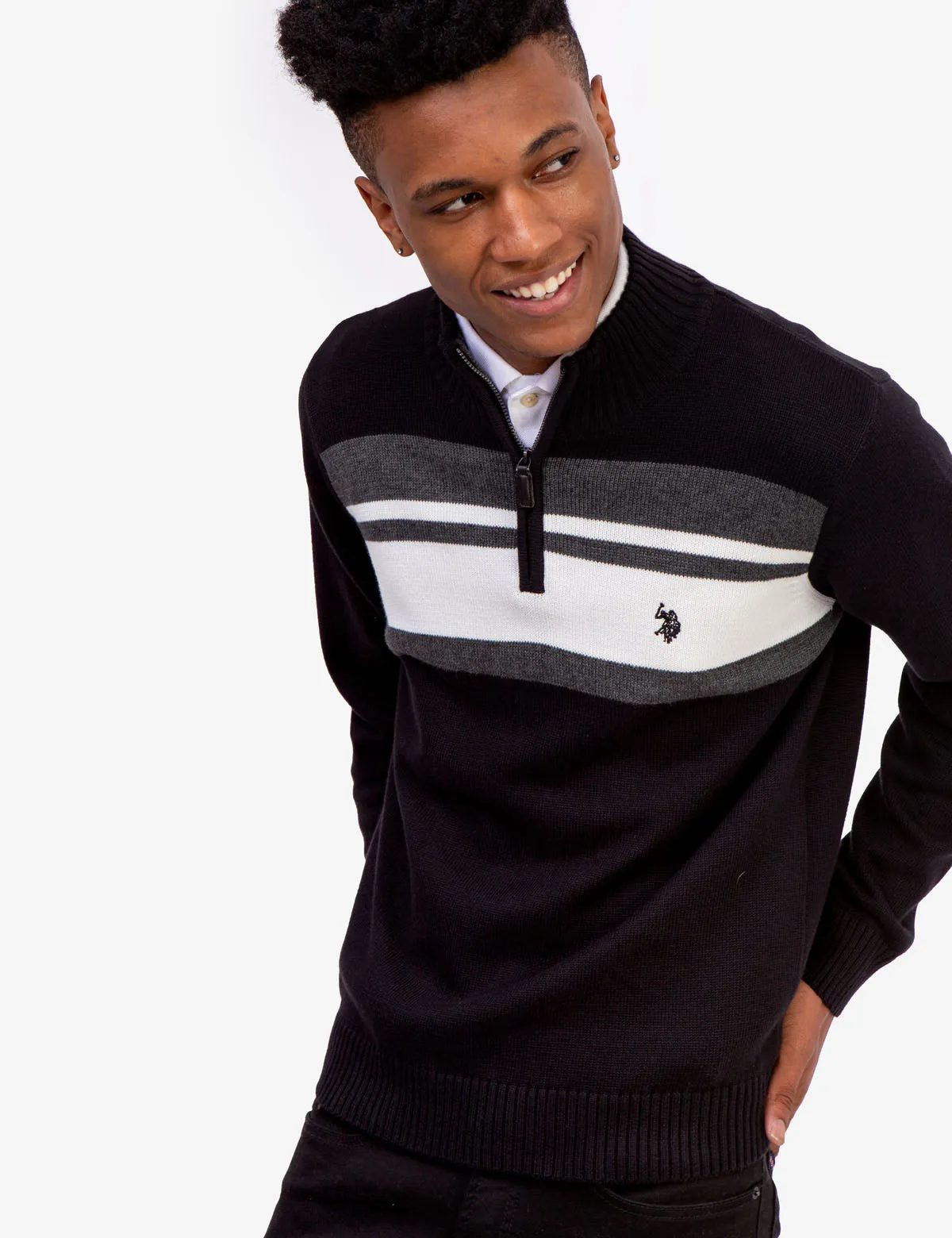 CHEST STRIPE 1/4 ZIP SWEATER