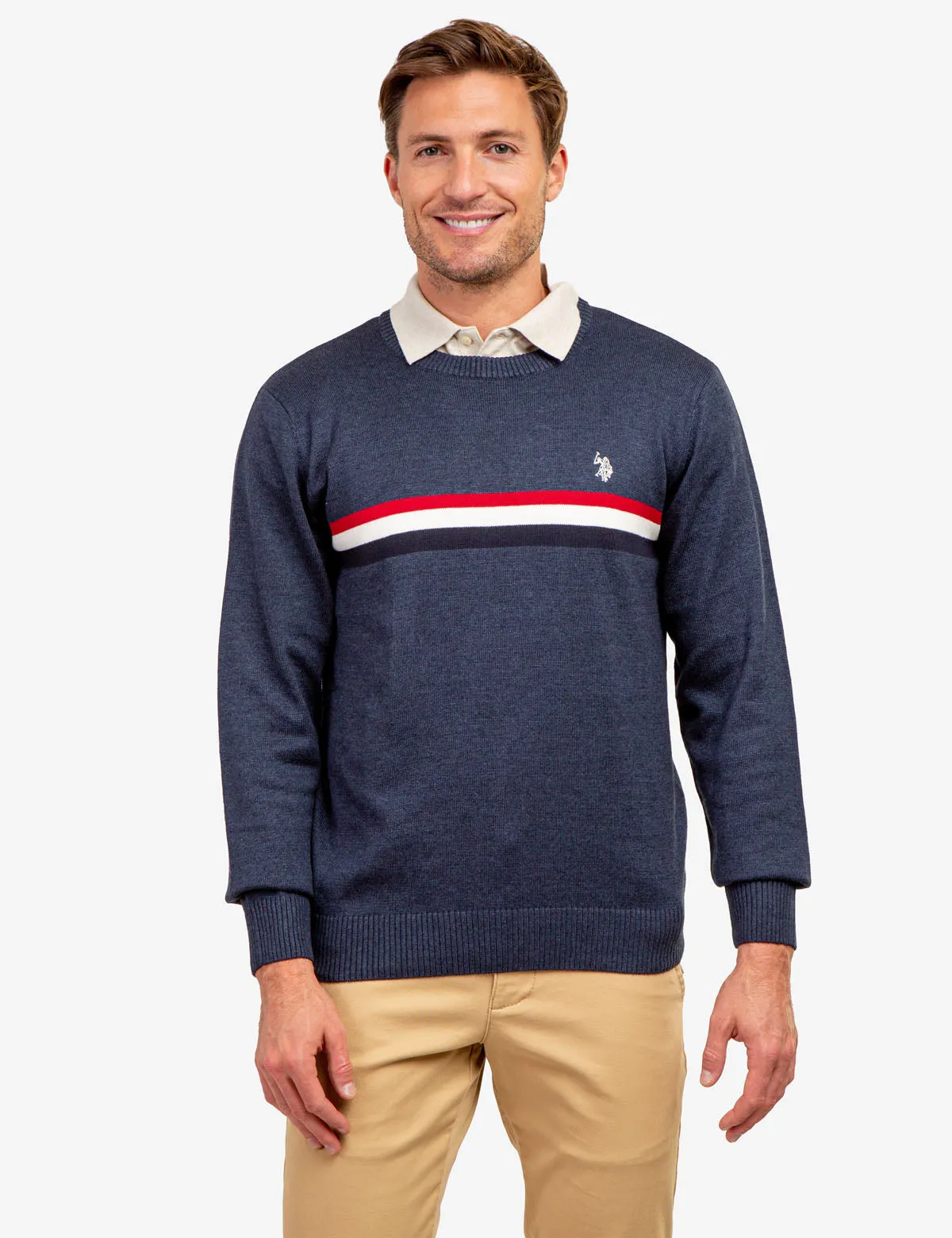 CHEST STRIPE CREW NECK SWEATER