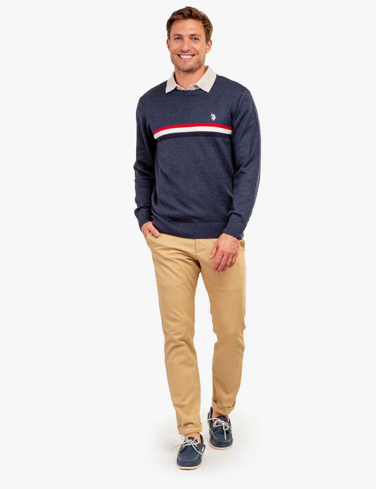 CHEST STRIPE CREW NECK SWEATER