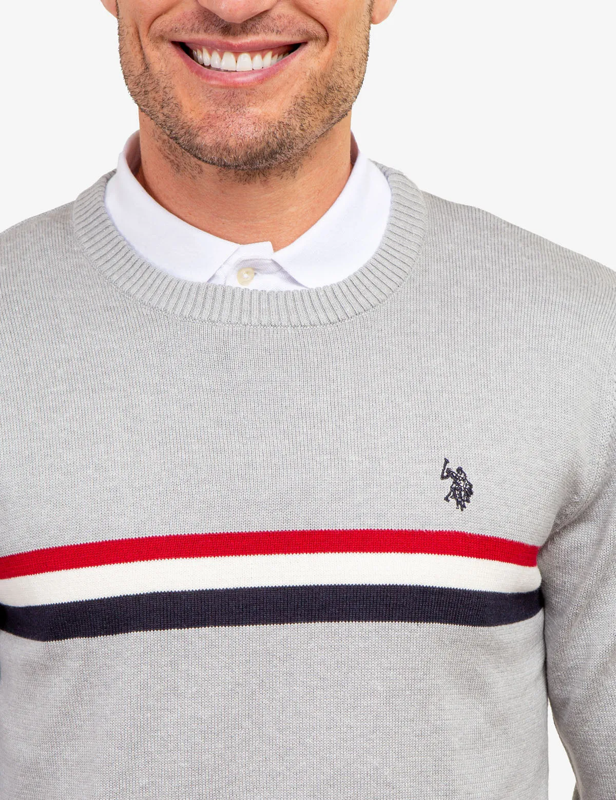 CHEST STRIPE CREW NECK SWEATER