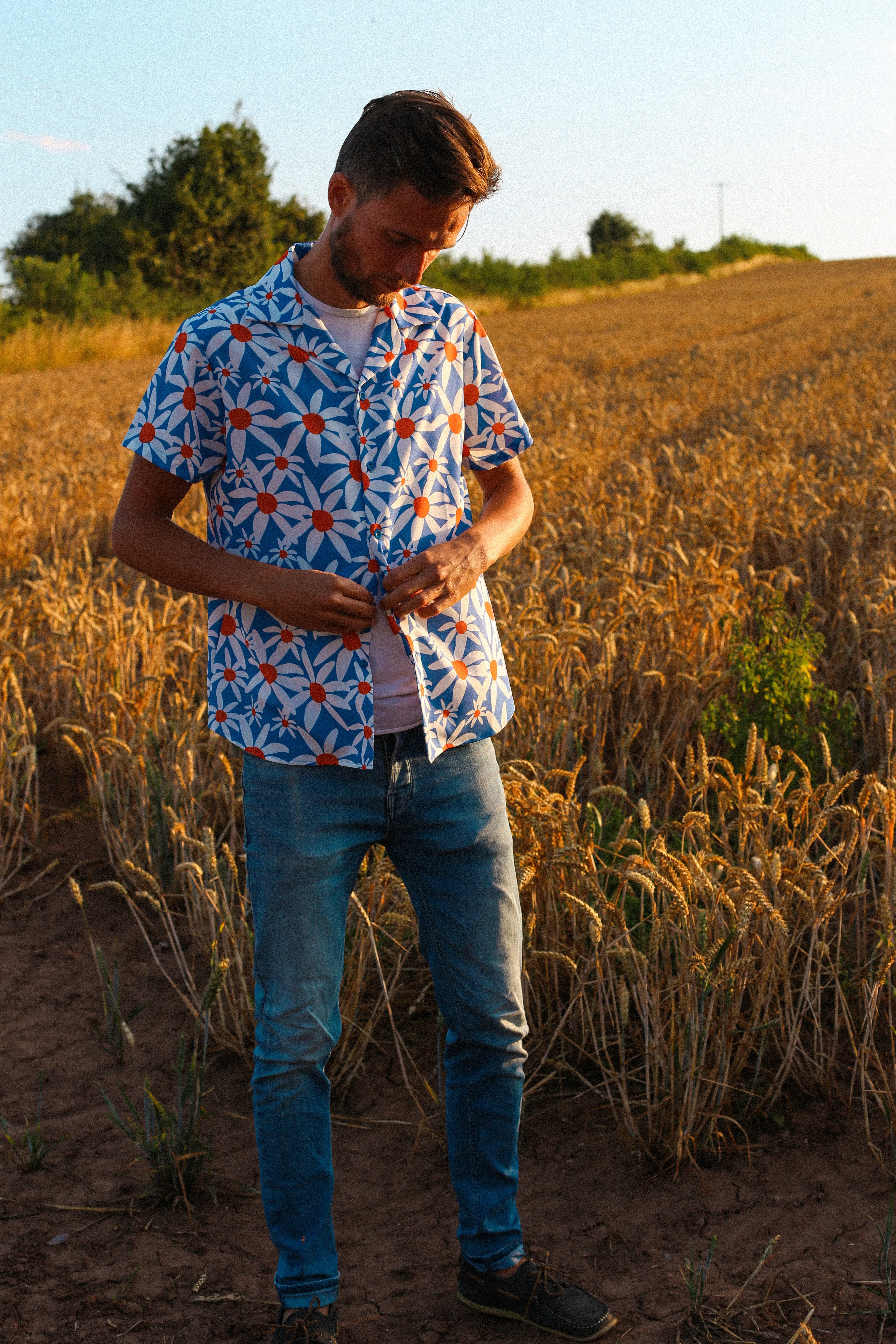 Cuban Collar Shirt in Daisy Print