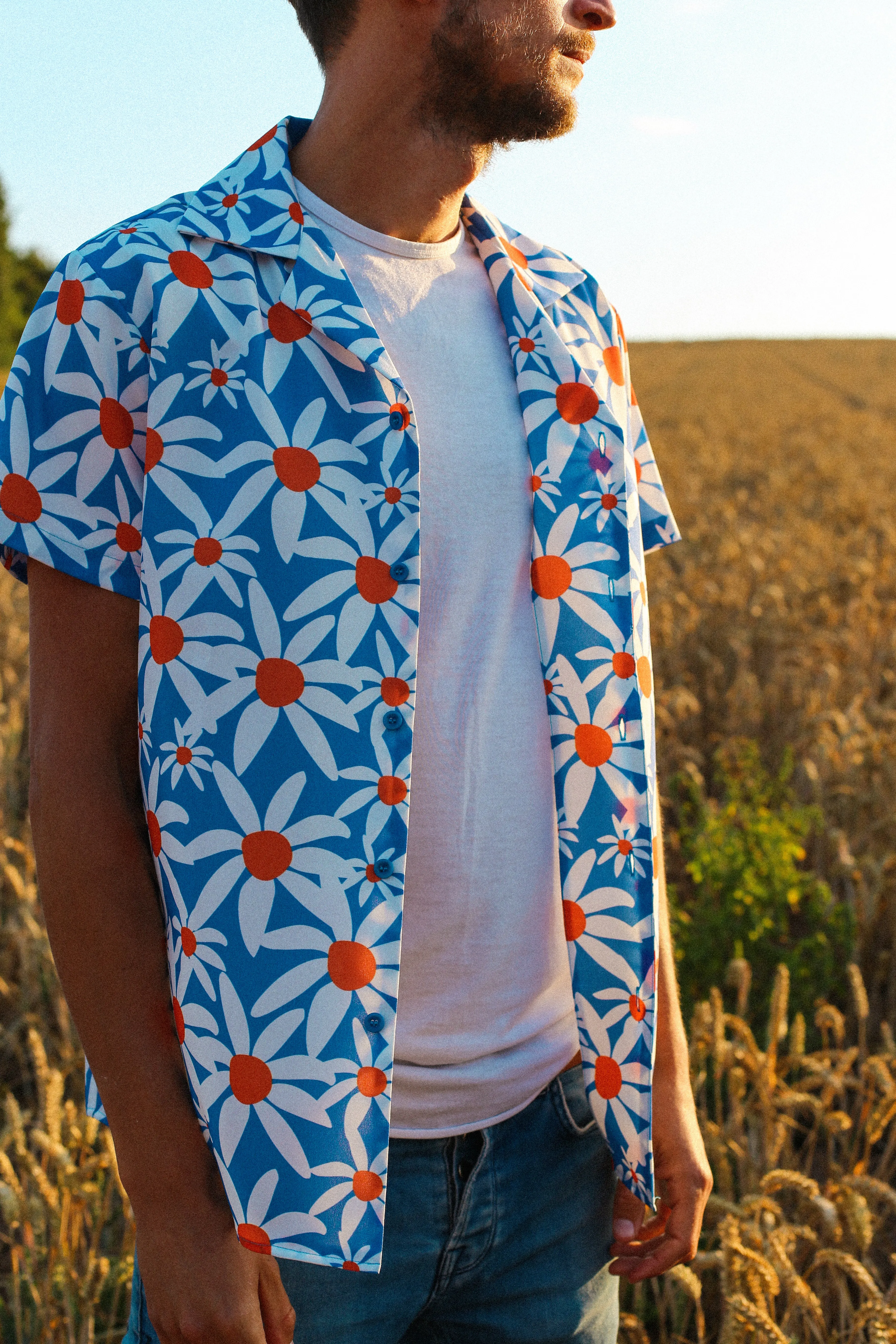 Cuban Collar Shirt in Daisy Print