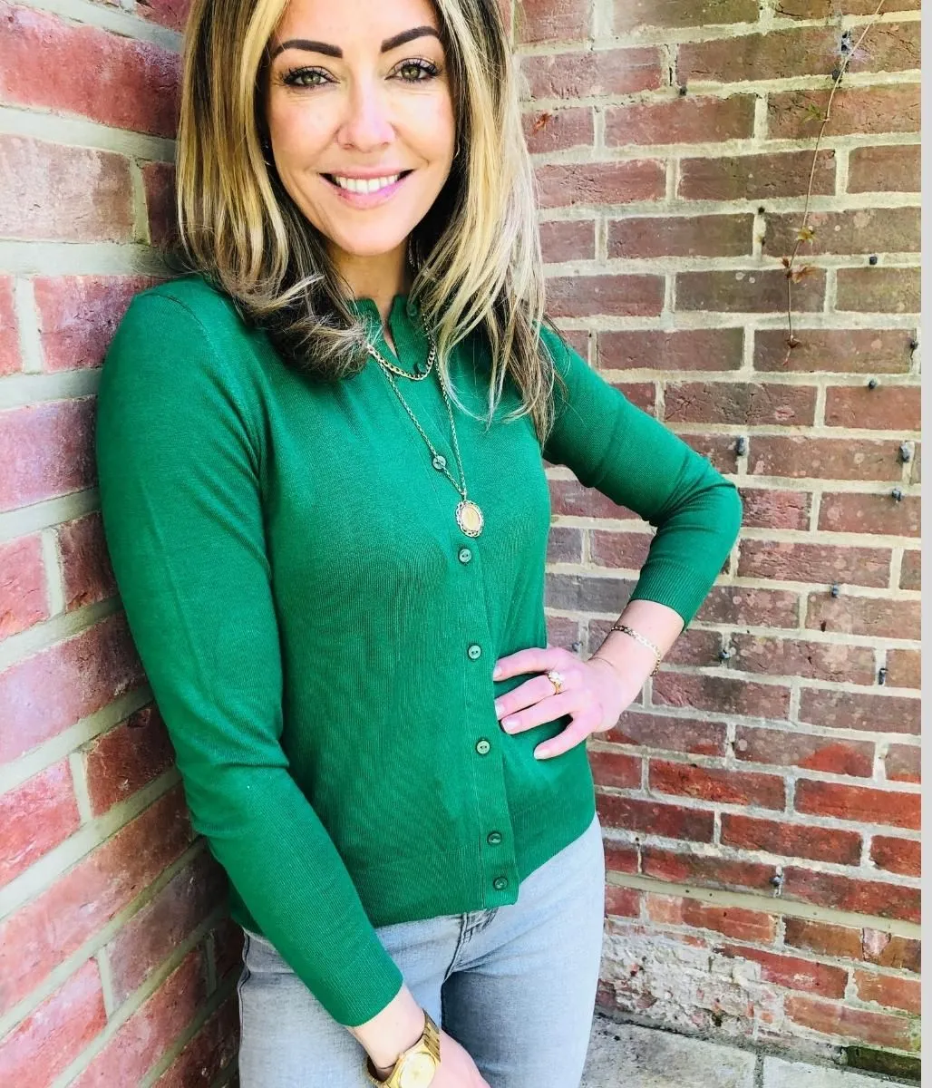 Dark Green Classic Round Neck Cardigan