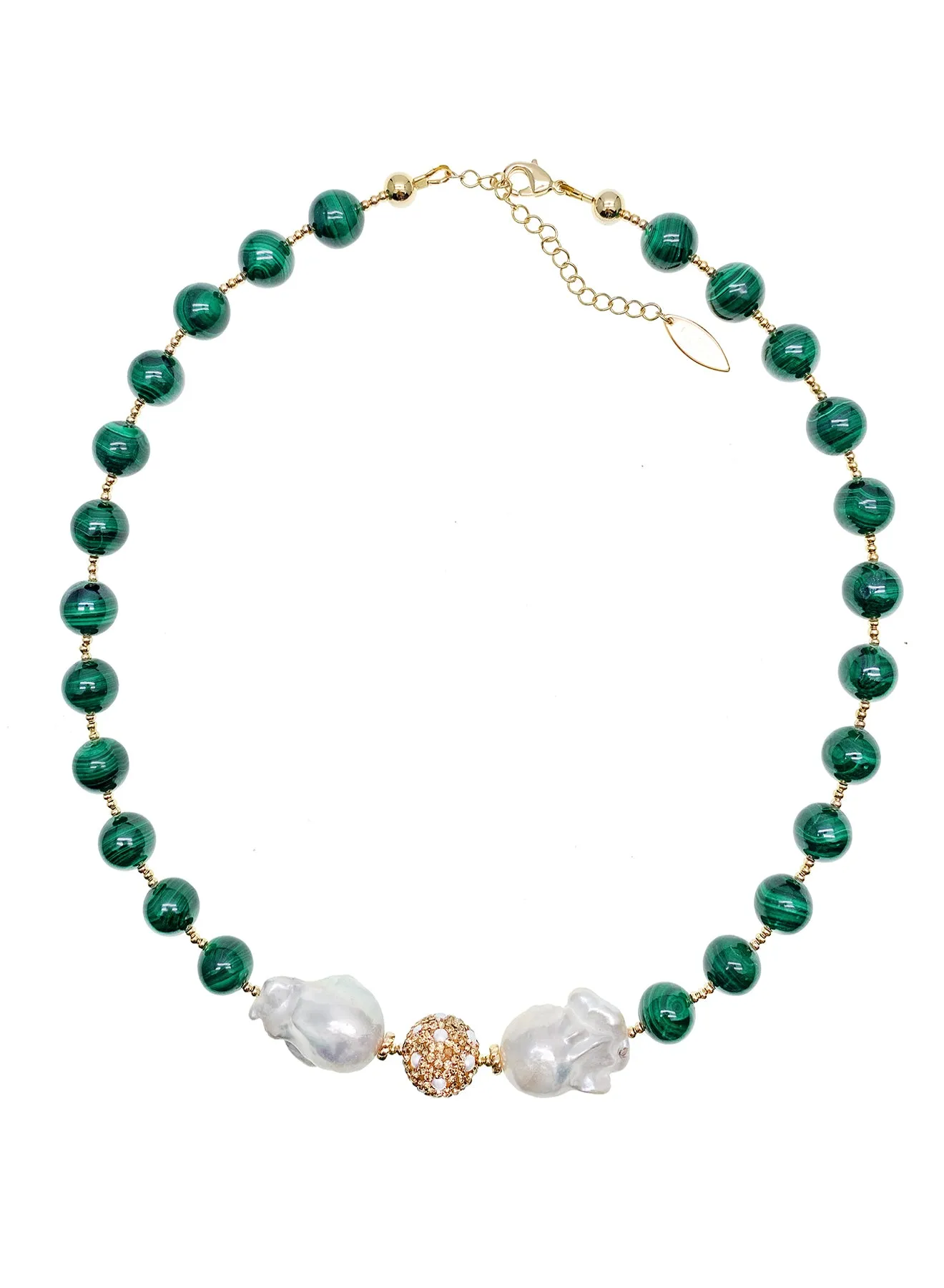 Elegant Malachite Stones With Baroques Pearls Necklace HN029