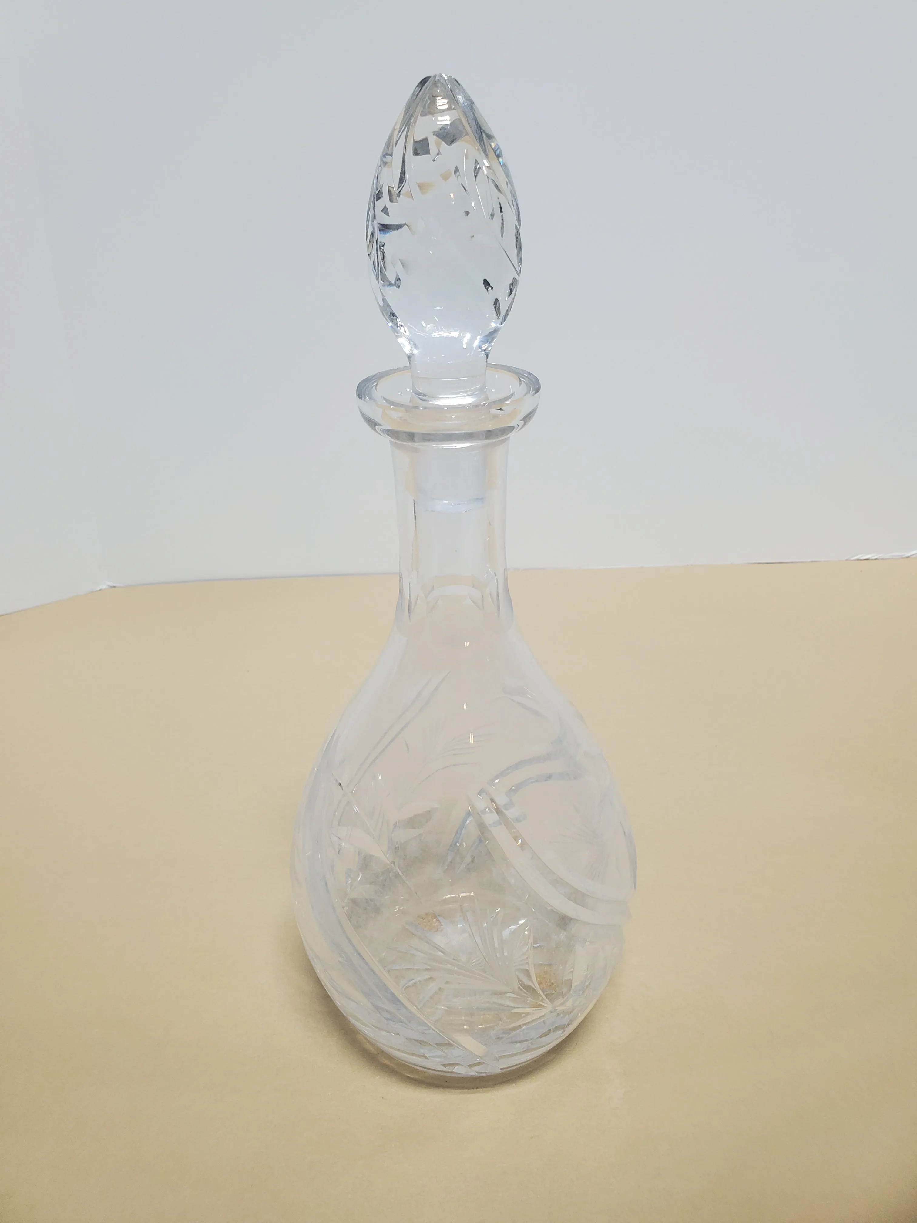 Floral Cut Clear Glass Decanter